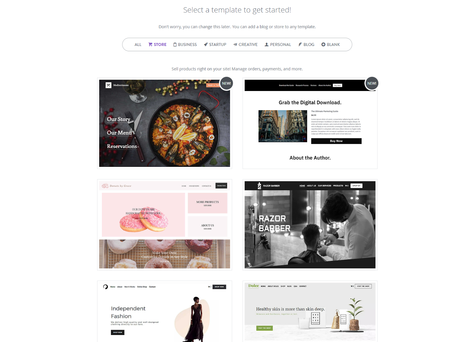 Strikingly Template selection page Strikingly Template selection page